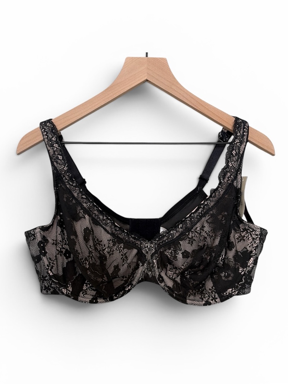 New Black Lace Full Coverage Underwire Bra - Women Intimates. Size 42 DD